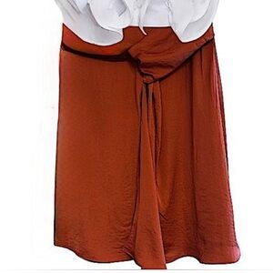 State of Being Rust Faux Knot Overlay Mini Skirt Under Midi Skirt NWT
